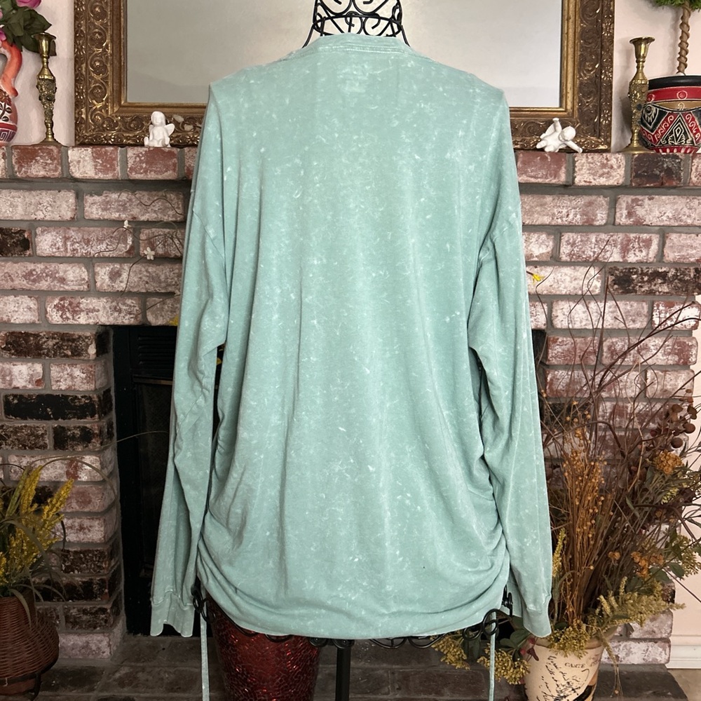 Pink Women’s Mint Green Long Sleeve Top Ruched Side Drawstring - Picture 3 of 5
